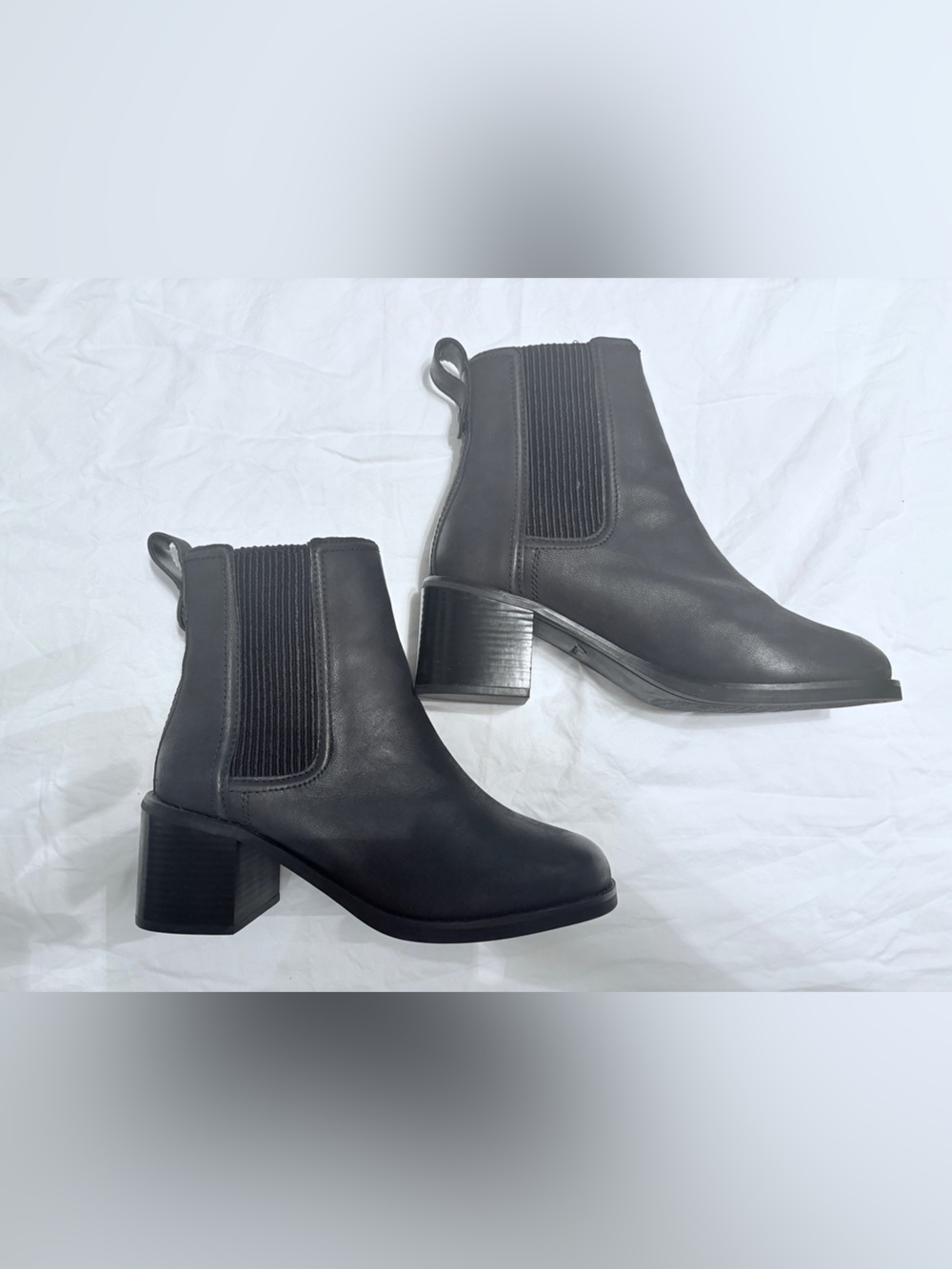 Clarks Black Leather Chelsea Booties with Block Heel